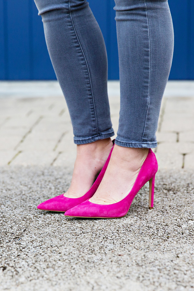 Grey Jeans Pink Heels Fringe 30A Street Style Jami Ray