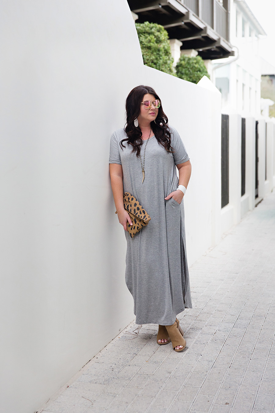 Grey Tshirt Maxi Nickel and Suede Earrings 