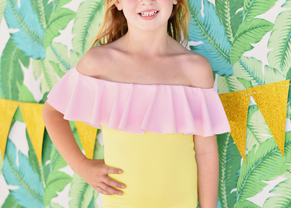 6th Birthday Flamingle - Stella Cove girls off the shoulder swimsuit