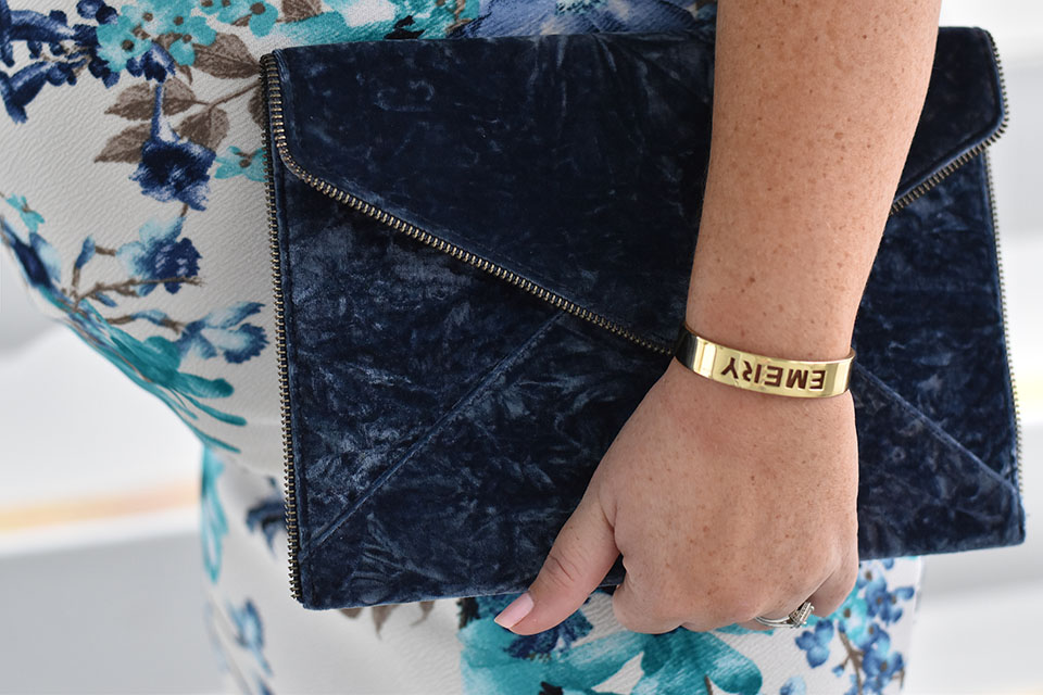 30A Mama Pinkblush Blue Floral Dress + Rebecca Minkoff Leo Clutch