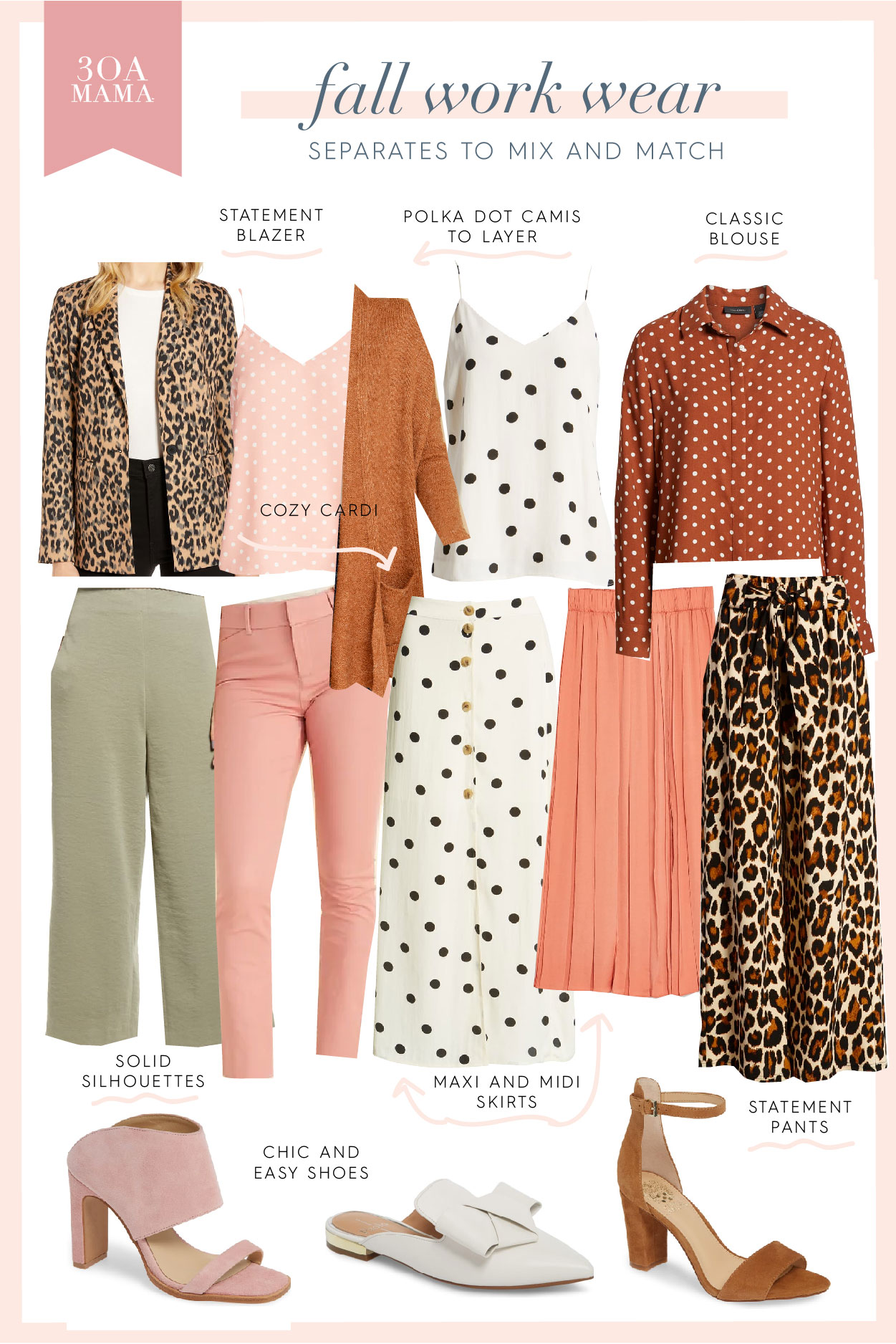 30A Mama Shopping - Fall Work Wear - Blush Rust Leopard Polka Dots