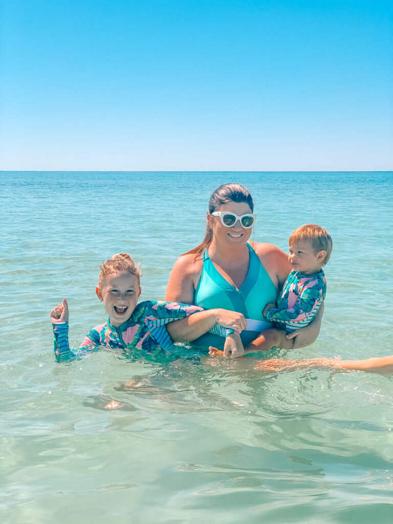 30A Mama wearing Cabana Life swimsuits in the Gulf