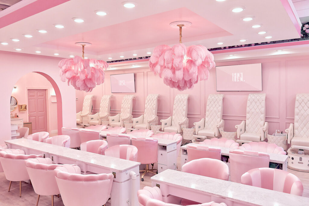 nail salon furniture pink color bar