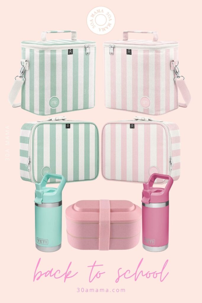 30A Mama Back to School Pink Stripe Lunchbox Yeti Waterbottle