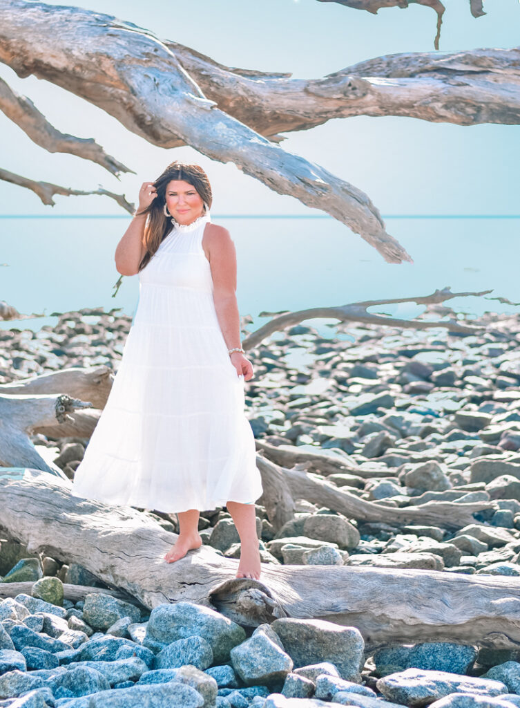 30A Mama Jekyll Island Trip Driftwood Beach white dress