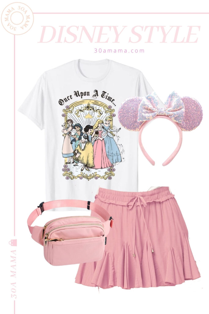 30A Mama Disney Style Princess Tee and skort with pink mouse ears