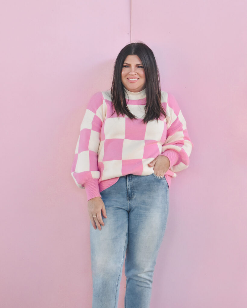 Jami Ray Amazon favorite - pink checkered sweater