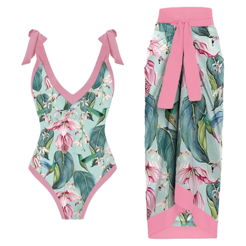 30A Amazon find pink tropical swimsuit set