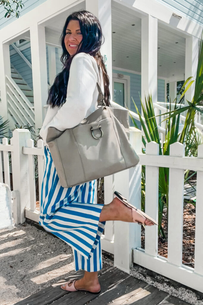 Jami Ray Beachy Office Outfits white sweater and stripe pants