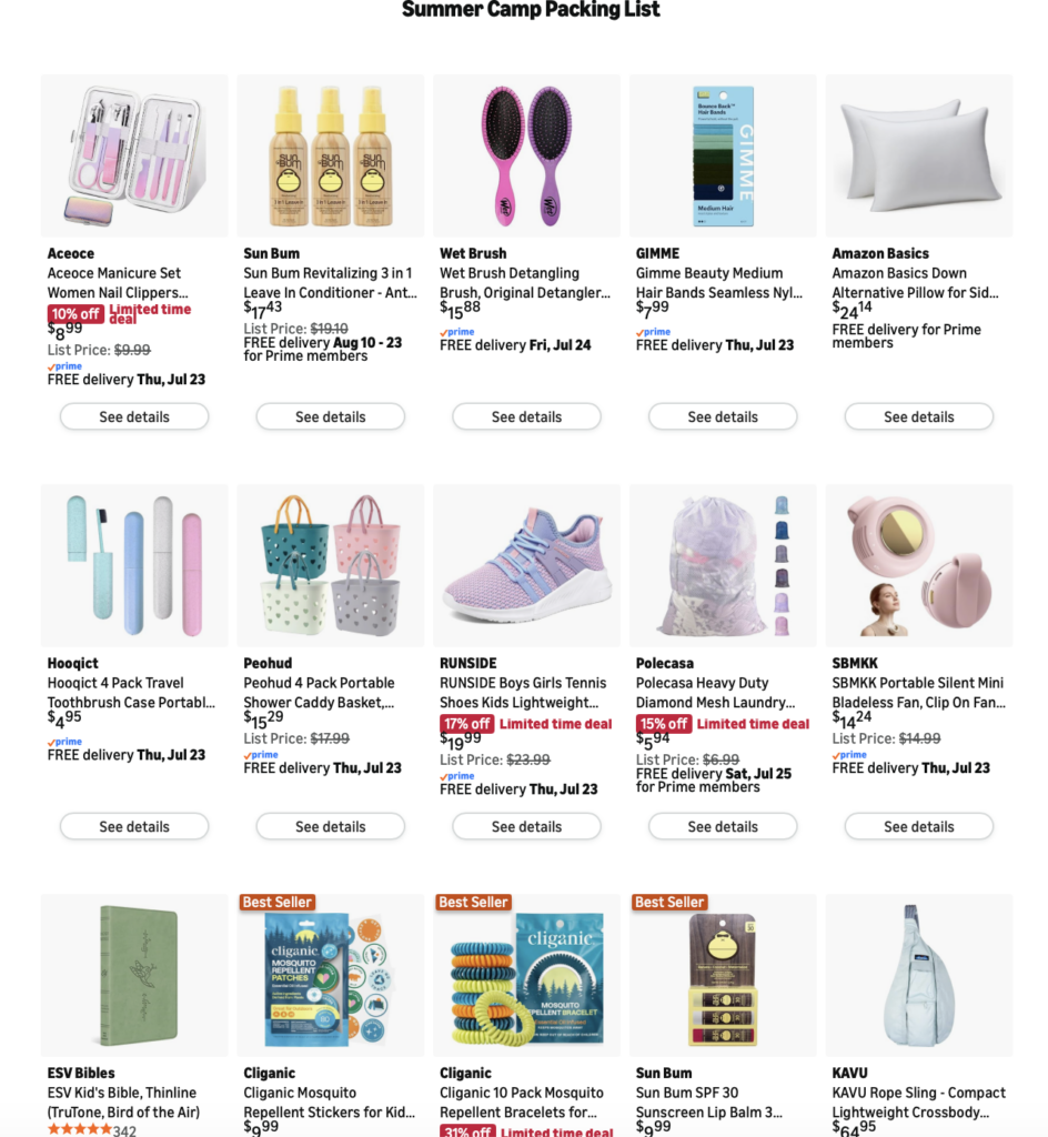 Summer Camp packing list